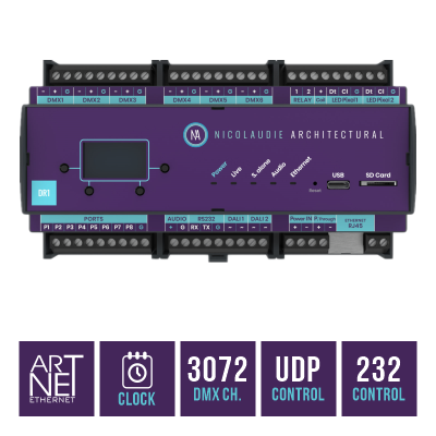 DINA-DR1<br>导轨式网络DMX影音控制器